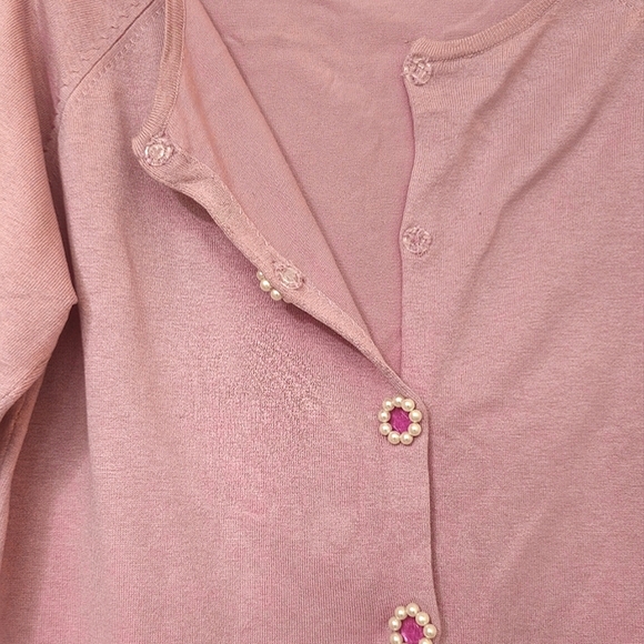 August Silk Knit Women's Lilac Snap Front 3/4 Sleeve Cardigan Sweater - Picture 4 of 13